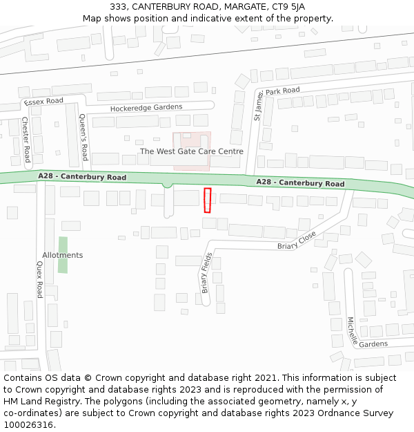 333, CANTERBURY ROAD, MARGATE, CT9 5JA: Location map and indicative extent of plot