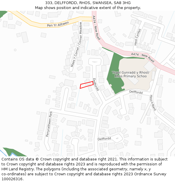 333, DELFFORDD, RHOS, SWANSEA, SA8 3HG: Location map and indicative extent of plot