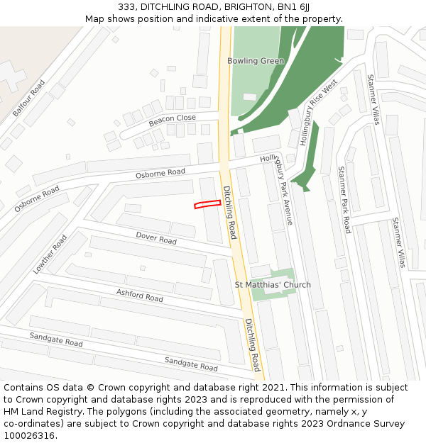 333, DITCHLING ROAD, BRIGHTON, BN1 6JJ: Location map and indicative extent of plot