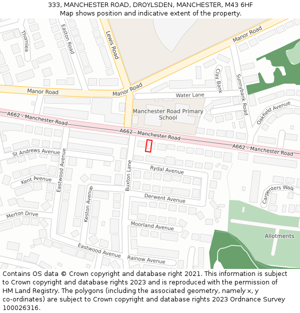 333, MANCHESTER ROAD, DROYLSDEN, MANCHESTER, M43 6HF: Location map and indicative extent of plot