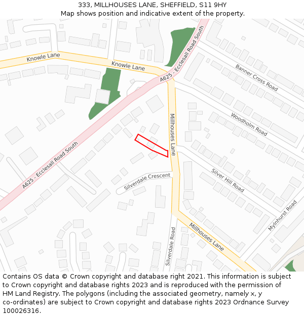 333, MILLHOUSES LANE, SHEFFIELD, S11 9HY: Location map and indicative extent of plot