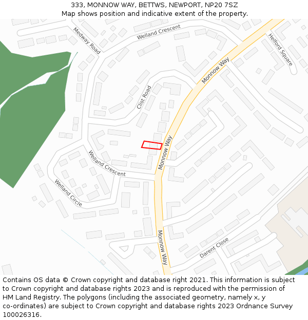 333, MONNOW WAY, BETTWS, NEWPORT, NP20 7SZ: Location map and indicative extent of plot