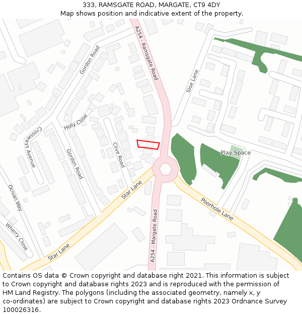 333, RAMSGATE ROAD, MARGATE, CT9 4DY: Location map and indicative extent of plot