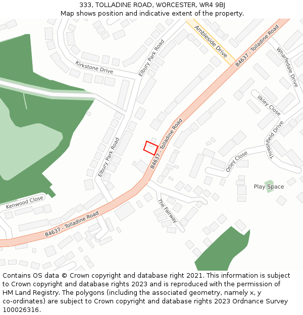 333, TOLLADINE ROAD, WORCESTER, WR4 9BJ: Location map and indicative extent of plot