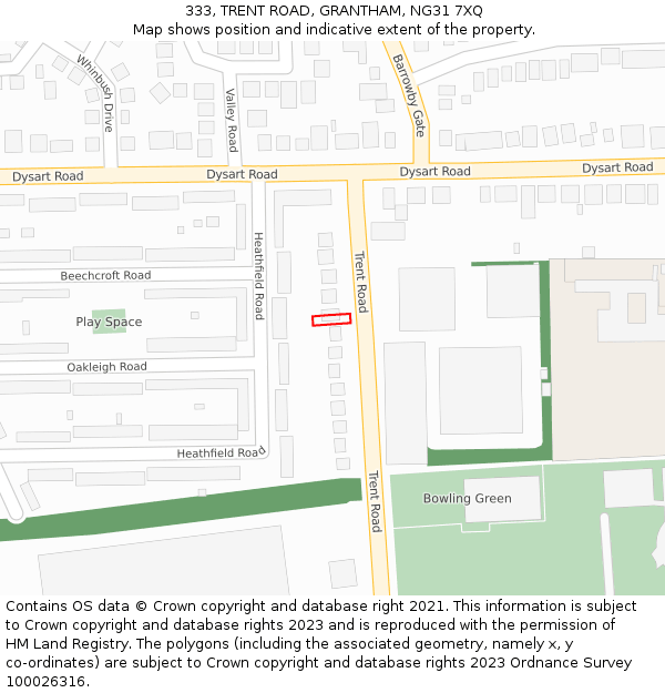 333, TRENT ROAD, GRANTHAM, NG31 7XQ: Location map and indicative extent of plot