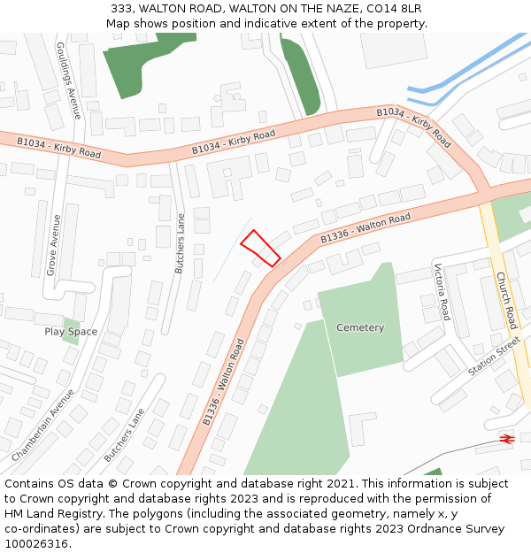 333, WALTON ROAD, WALTON ON THE NAZE, CO14 8LR: Location map and indicative extent of plot