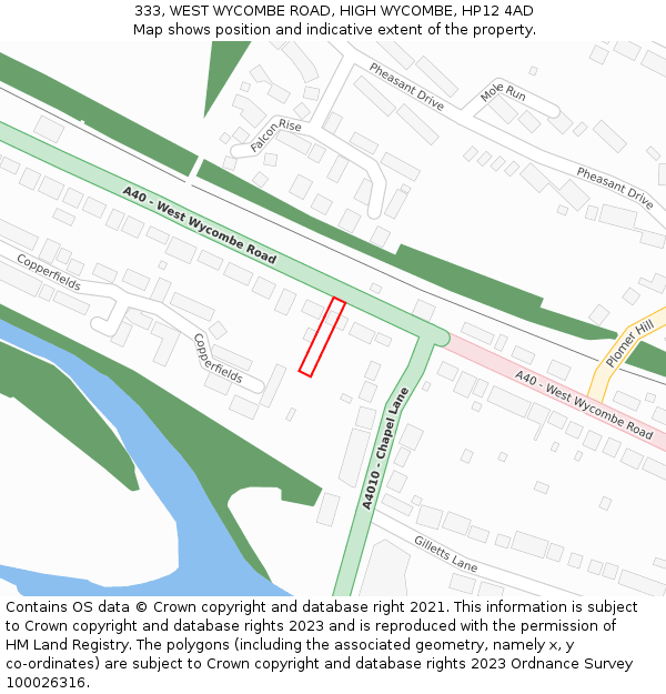 333, WEST WYCOMBE ROAD, HIGH WYCOMBE, HP12 4AD: Location map and indicative extent of plot