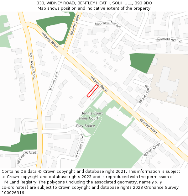 333, WIDNEY ROAD, BENTLEY HEATH, SOLIHULL, B93 9BQ: Location map and indicative extent of plot