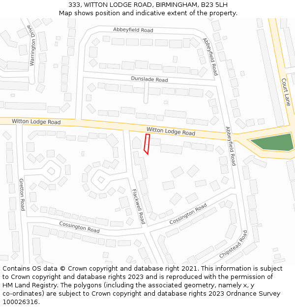 333, WITTON LODGE ROAD, BIRMINGHAM, B23 5LH: Location map and indicative extent of plot