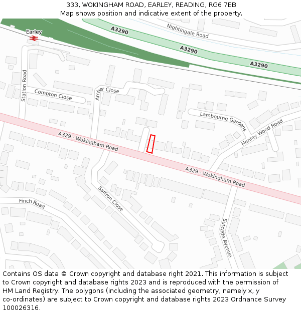 333, WOKINGHAM ROAD, EARLEY, READING, RG6 7EB: Location map and indicative extent of plot