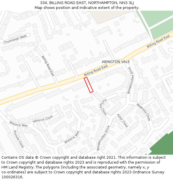 334, BILLING ROAD EAST, NORTHAMPTON, NN3 3LJ: Location map and indicative extent of plot