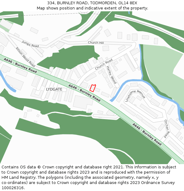 334, BURNLEY ROAD, TODMORDEN, OL14 8EX: Location map and indicative extent of plot