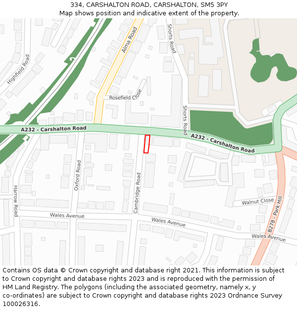 334, CARSHALTON ROAD, CARSHALTON, SM5 3PY: Location map and indicative extent of plot