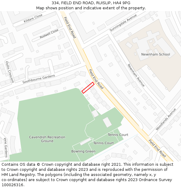334, FIELD END ROAD, RUISLIP, HA4 9PG: Location map and indicative extent of plot