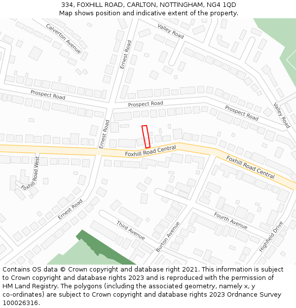 334, FOXHILL ROAD, CARLTON, NOTTINGHAM, NG4 1QD: Location map and indicative extent of plot