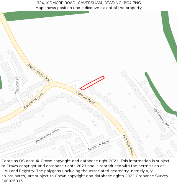 334, KIDMORE ROAD, CAVERSHAM, READING, RG4 7NG: Location map and indicative extent of plot