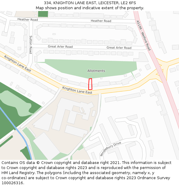 334, KNIGHTON LANE EAST, LEICESTER, LE2 6FS: Location map and indicative extent of plot