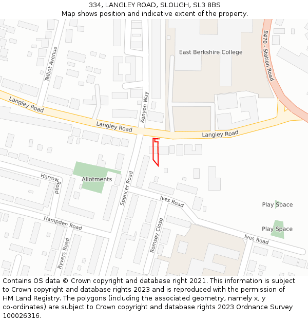 334, LANGLEY ROAD, SLOUGH, SL3 8BS: Location map and indicative extent of plot