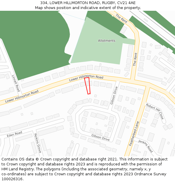 334, LOWER HILLMORTON ROAD, RUGBY, CV21 4AE: Location map and indicative extent of plot