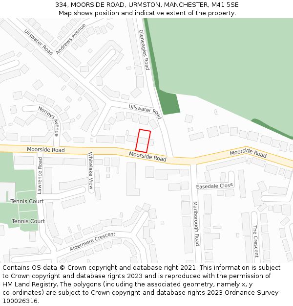 334, MOORSIDE ROAD, URMSTON, MANCHESTER, M41 5SE: Location map and indicative extent of plot