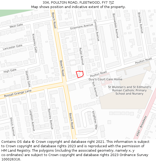 334, POULTON ROAD, FLEETWOOD, FY7 7JZ: Location map and indicative extent of plot