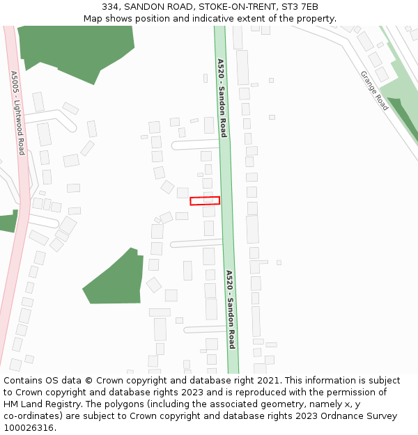 334, SANDON ROAD, STOKE-ON-TRENT, ST3 7EB: Location map and indicative extent of plot
