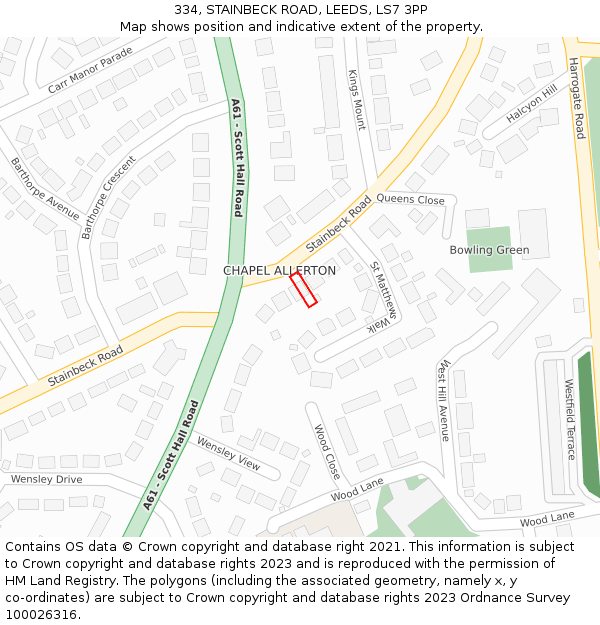 334, STAINBECK ROAD, LEEDS, LS7 3PP: Location map and indicative extent of plot