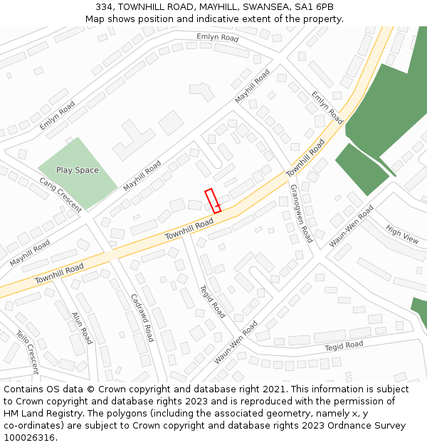 334, TOWNHILL ROAD, MAYHILL, SWANSEA, SA1 6PB: Location map and indicative extent of plot