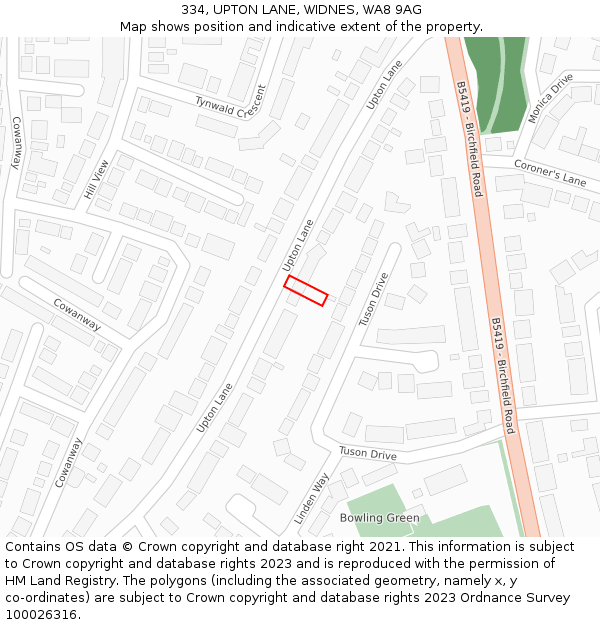 334, UPTON LANE, WIDNES, WA8 9AG: Location map and indicative extent of plot