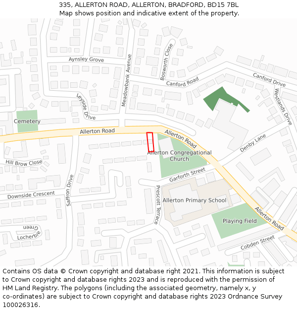 335, ALLERTON ROAD, ALLERTON, BRADFORD, BD15 7BL: Location map and indicative extent of plot