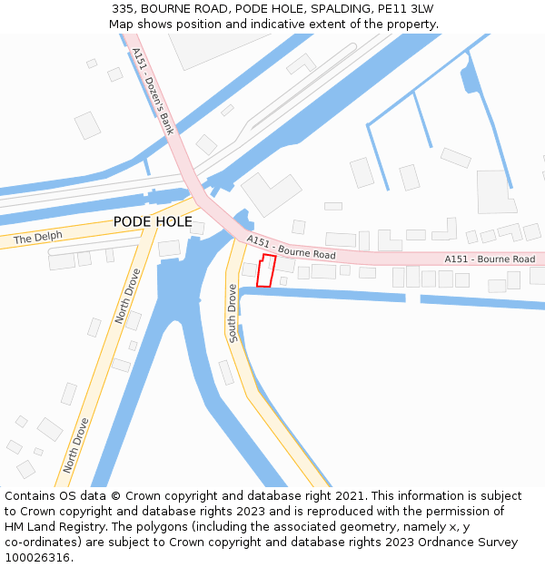 335, BOURNE ROAD, PODE HOLE, SPALDING, PE11 3LW: Location map and indicative extent of plot
