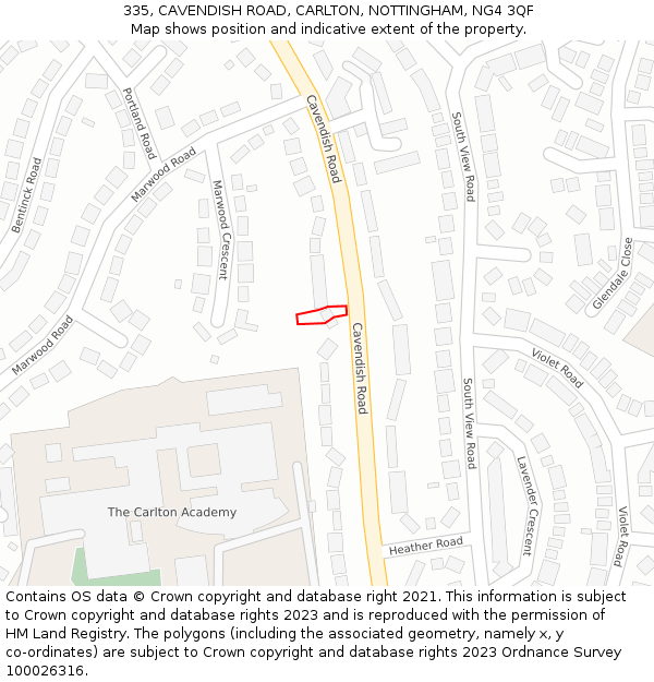 335, CAVENDISH ROAD, CARLTON, NOTTINGHAM, NG4 3QF: Location map and indicative extent of plot