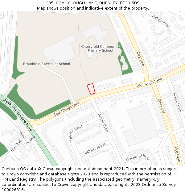 335, COAL CLOUGH LANE, BURNLEY, BB11 5BS: Location map and indicative extent of plot