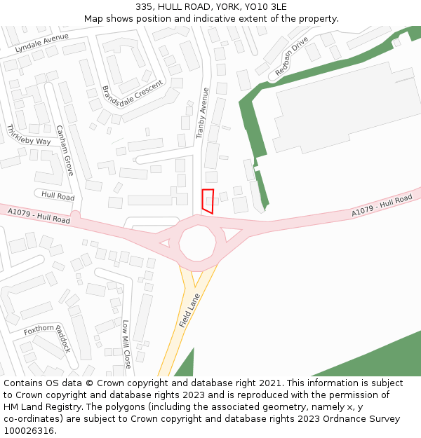 335, HULL ROAD, YORK, YO10 3LE: Location map and indicative extent of plot