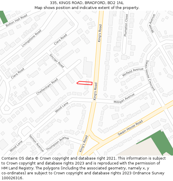 335, KINGS ROAD, BRADFORD, BD2 1NL: Location map and indicative extent of plot