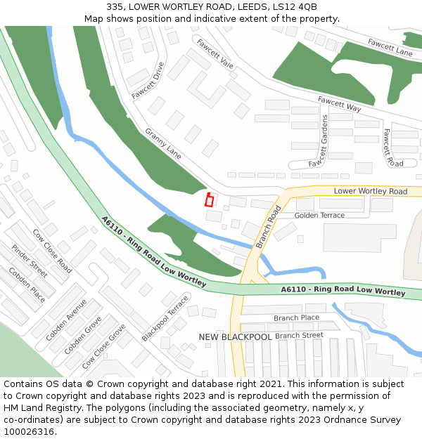 335, LOWER WORTLEY ROAD, LEEDS, LS12 4QB: Location map and indicative extent of plot