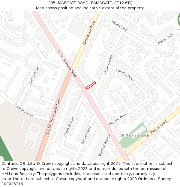 335, MARGATE ROAD, RAMSGATE, CT12 6TQ: Location map and indicative extent of plot
