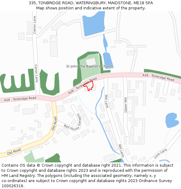 335, TONBRIDGE ROAD, WATERINGBURY, MAIDSTONE, ME18 5PA: Location map and indicative extent of plot