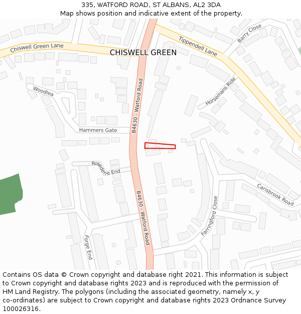 335, WATFORD ROAD, ST ALBANS, AL2 3DA: Location map and indicative extent of plot