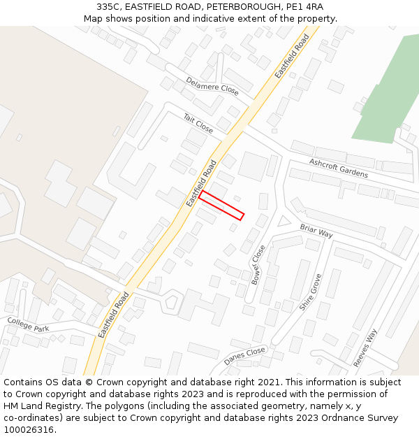 335C, EASTFIELD ROAD, PETERBOROUGH, PE1 4RA: Location map and indicative extent of plot