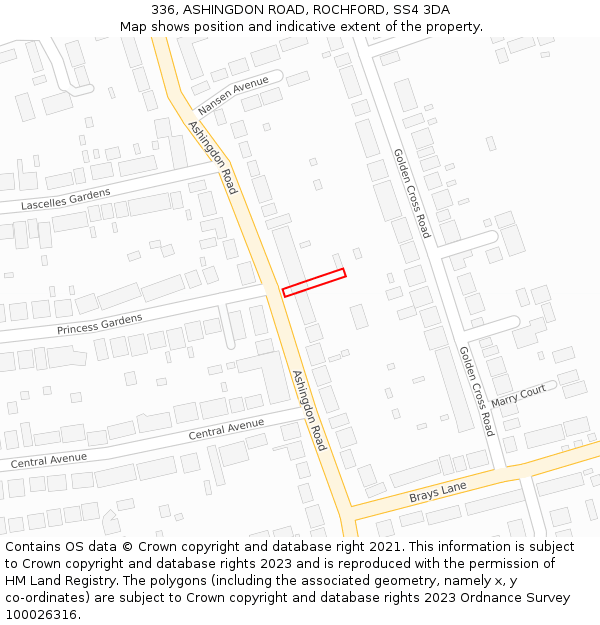 336, ASHINGDON ROAD, ROCHFORD, SS4 3DA: Location map and indicative extent of plot
