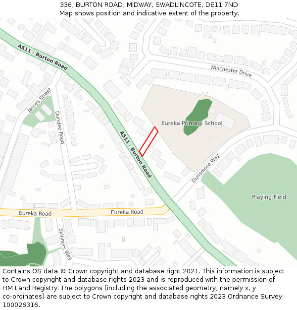 336, BURTON ROAD, MIDWAY, SWADLINCOTE, DE11 7ND: Location map and indicative extent of plot