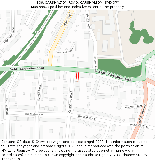 336, CARSHALTON ROAD, CARSHALTON, SM5 3PY: Location map and indicative extent of plot