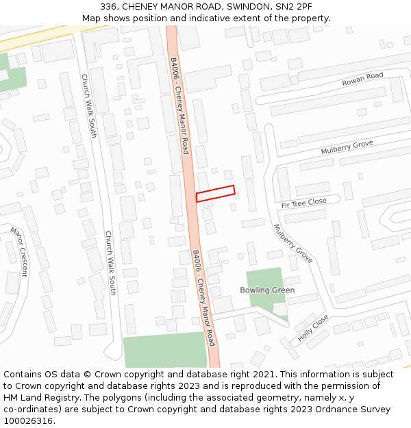 336, CHENEY MANOR ROAD, SWINDON, SN2 2PF: Location map and indicative extent of plot