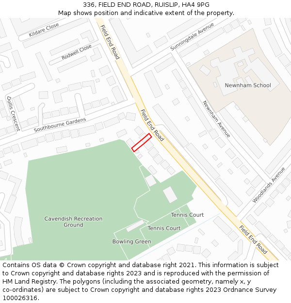 336, FIELD END ROAD, RUISLIP, HA4 9PG: Location map and indicative extent of plot