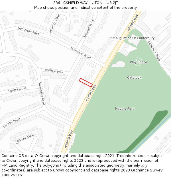 336, ICKNIELD WAY, LUTON, LU3 2JT: Location map and indicative extent of plot