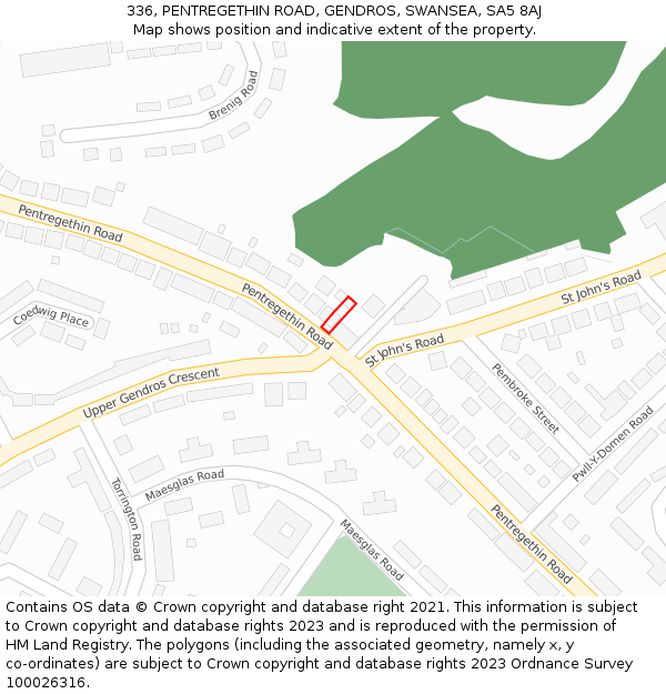 336, PENTREGETHIN ROAD, GENDROS, SWANSEA, SA5 8AJ: Location map and indicative extent of plot