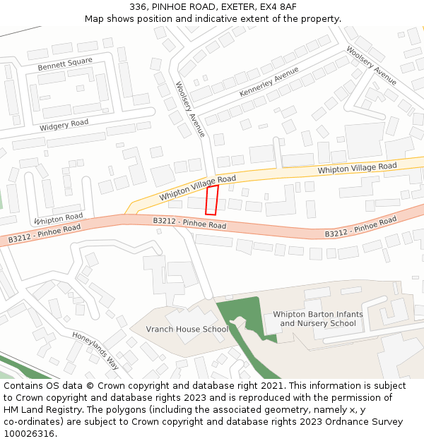 336, PINHOE ROAD, EXETER, EX4 8AF: Location map and indicative extent of plot