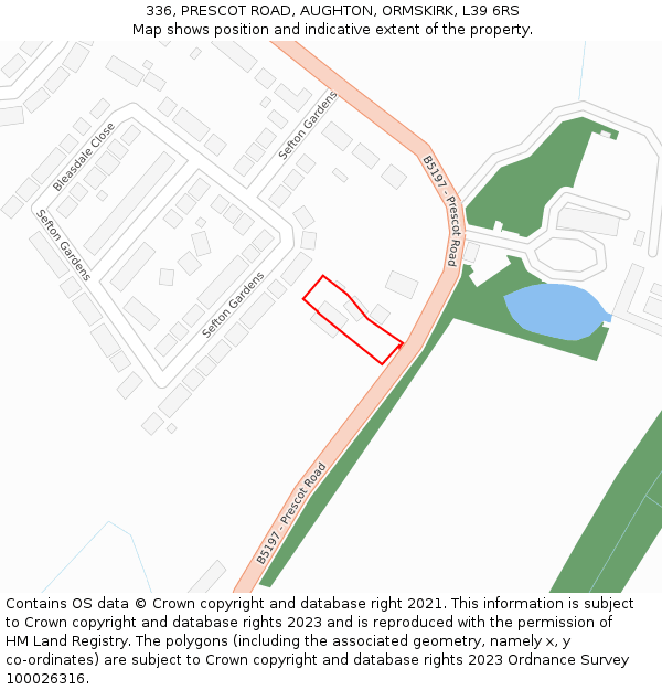 336, PRESCOT ROAD, AUGHTON, ORMSKIRK, L39 6RS: Location map and indicative extent of plot