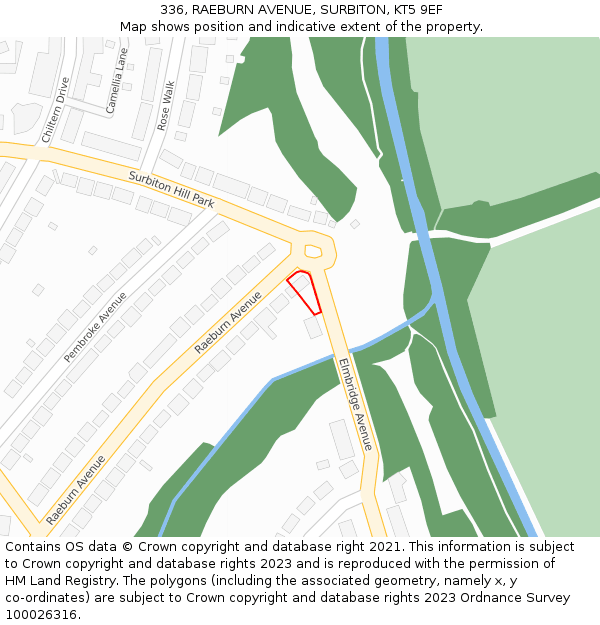 336, RAEBURN AVENUE, SURBITON, KT5 9EF: Location map and indicative extent of plot
